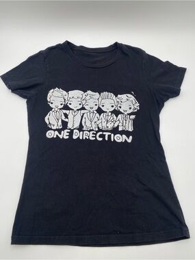 Women’s Black One Direction Graphic Print T-Shirt Crew Neck Short Sleeve